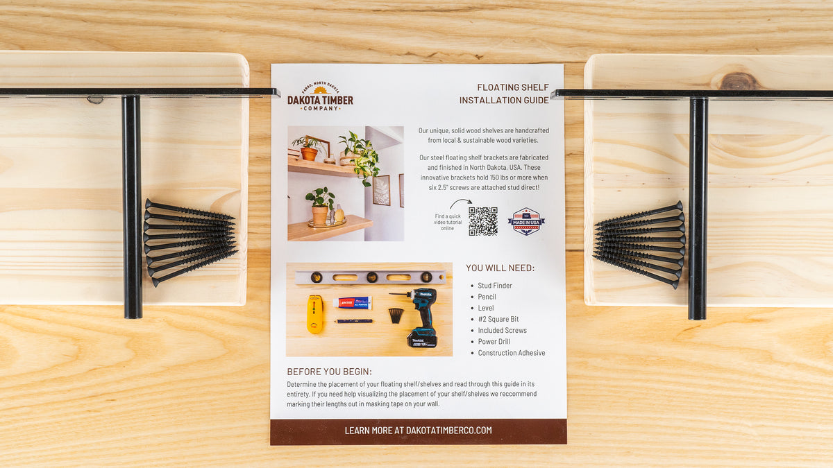 Natural Raw Wood Floating Shelf Kit - Dakota Timber Co - Set of 2 Floating Shelves - Real Wood Floating Shelf - Natural DIY Floating Shelf Kit - DIY Floating Shelves - Dakota Timber Co Shelves - Light Wood Floating Shelves - Floating Shelf Brackets - Floating Shelf Hardware