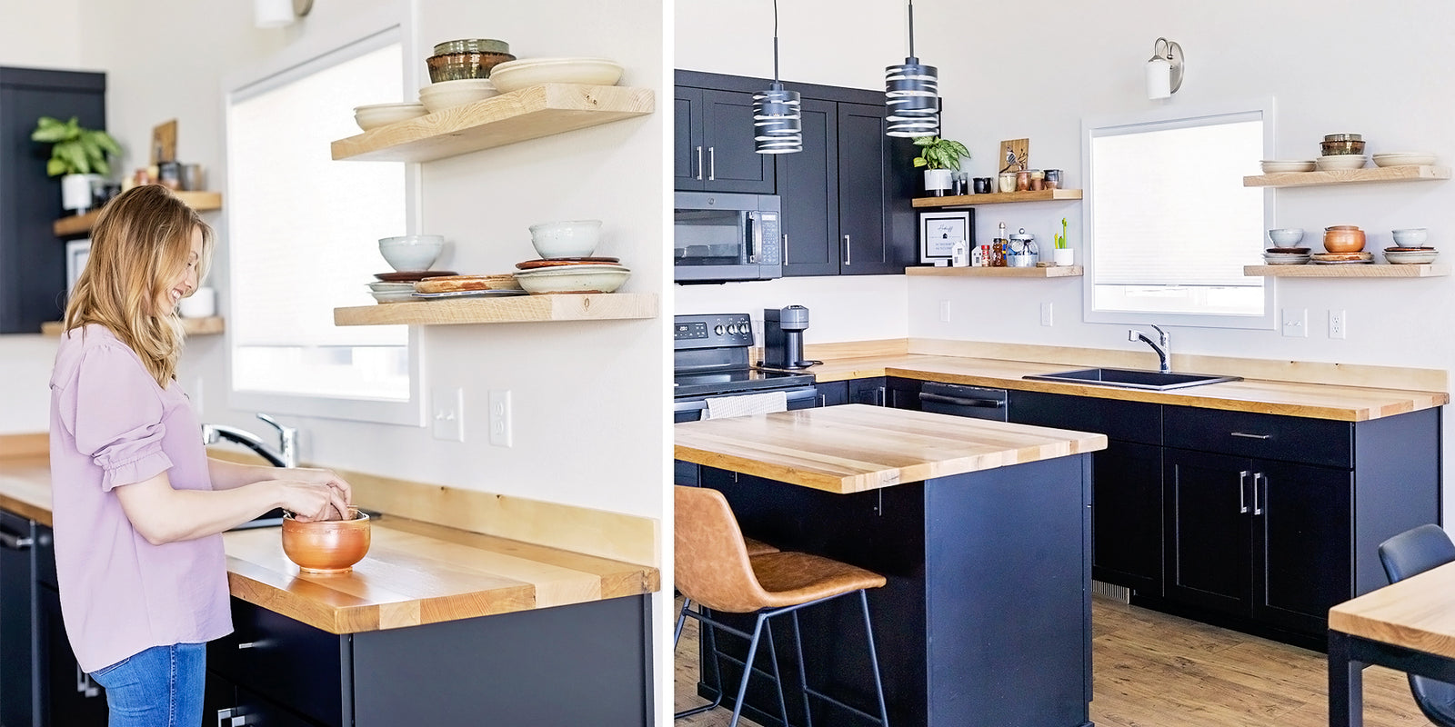 Dakota Timber Co Floating Shelves - Natural Wood Shelves Kitchen Floating Shelves