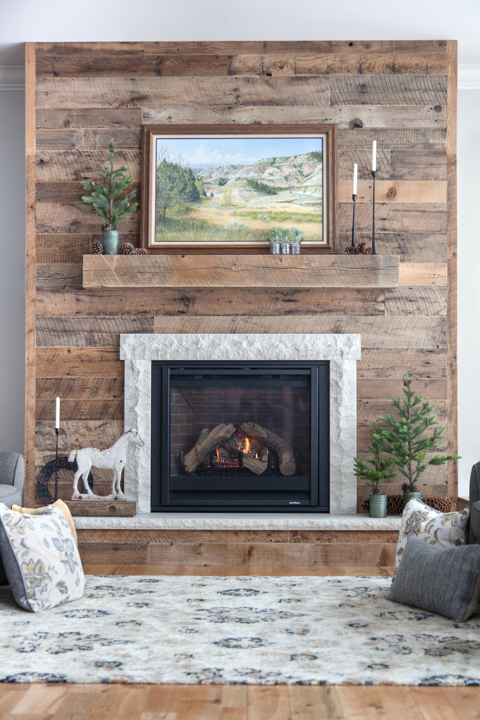 Barn Wood Reclaimed Mantel - Barn Beam Mantel - Dakota Timber Company Mantels