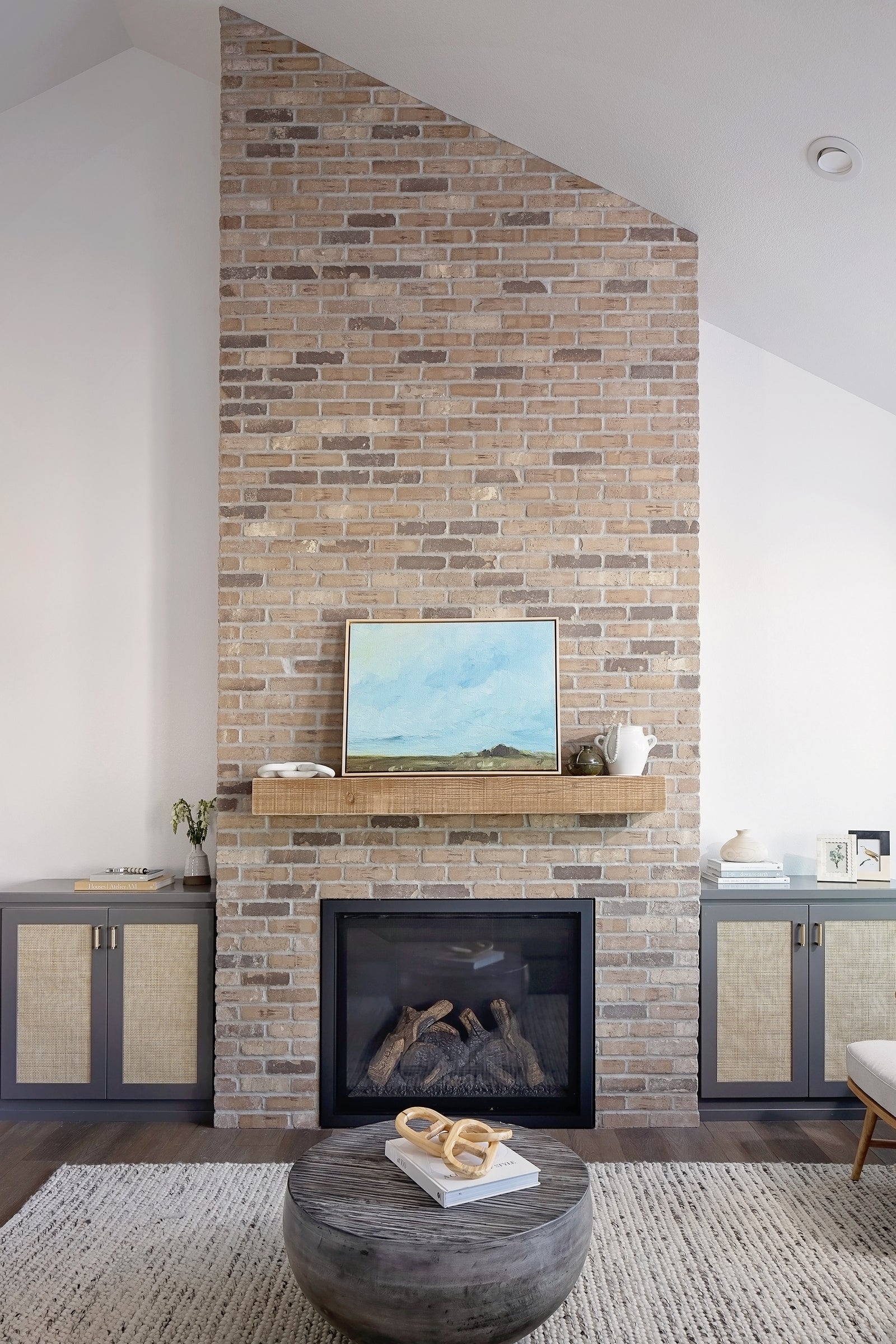 Reclaimed Wood Mantel on brick fireplace - Dakota Timber Co Fireplace Mantels