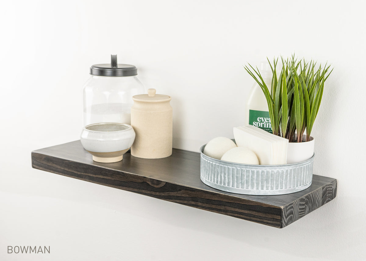 Sustain Floating Shelf Kit - Bowman - DARK BROWN Floating Shelves - Dakota Timber Company - Light Brown Wood Floating Shelf - Floating Shelves for Kitchen - Real Wood Floating Shelves - DARK BROWN BLACK Wood Floating Shelves