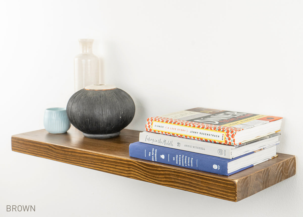 Sustain Floating Shelf Kit - BROWN - Dakota Timber Company - Light Brown Wood Floating Shelf - Floating Shelves for Kitchen - Real Wood Floating Shelves - Natural BROWN Wood