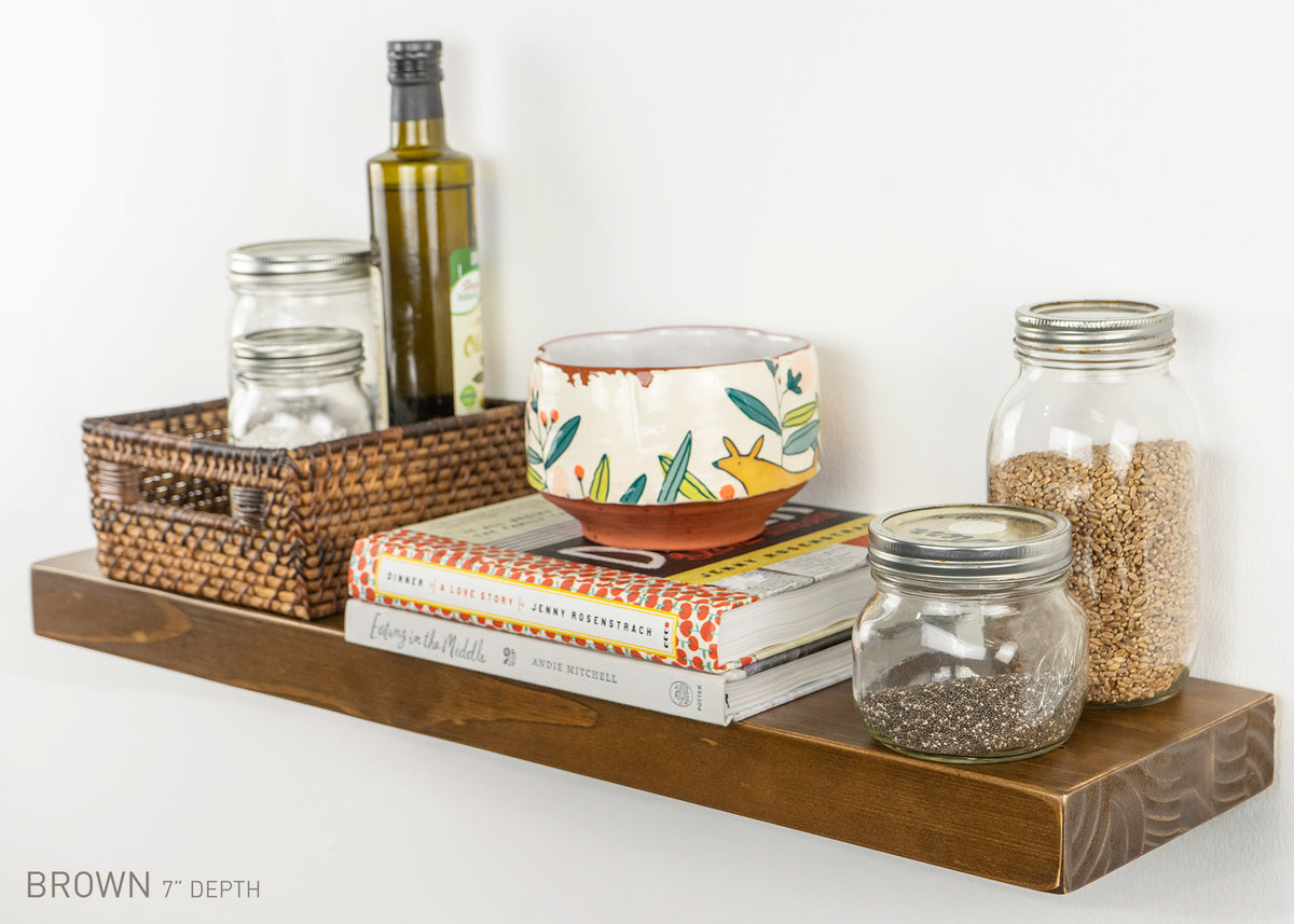 Sustain Floating Shelf Kit - BROWN - LIGHT BROWN Floating Shelves - Dakota Timber Company - Light Brown Wood Floating Shelf - Floating Shelves for Kitchen - Real Wood Floating Shelves - BROWN Wood Floating Shelves