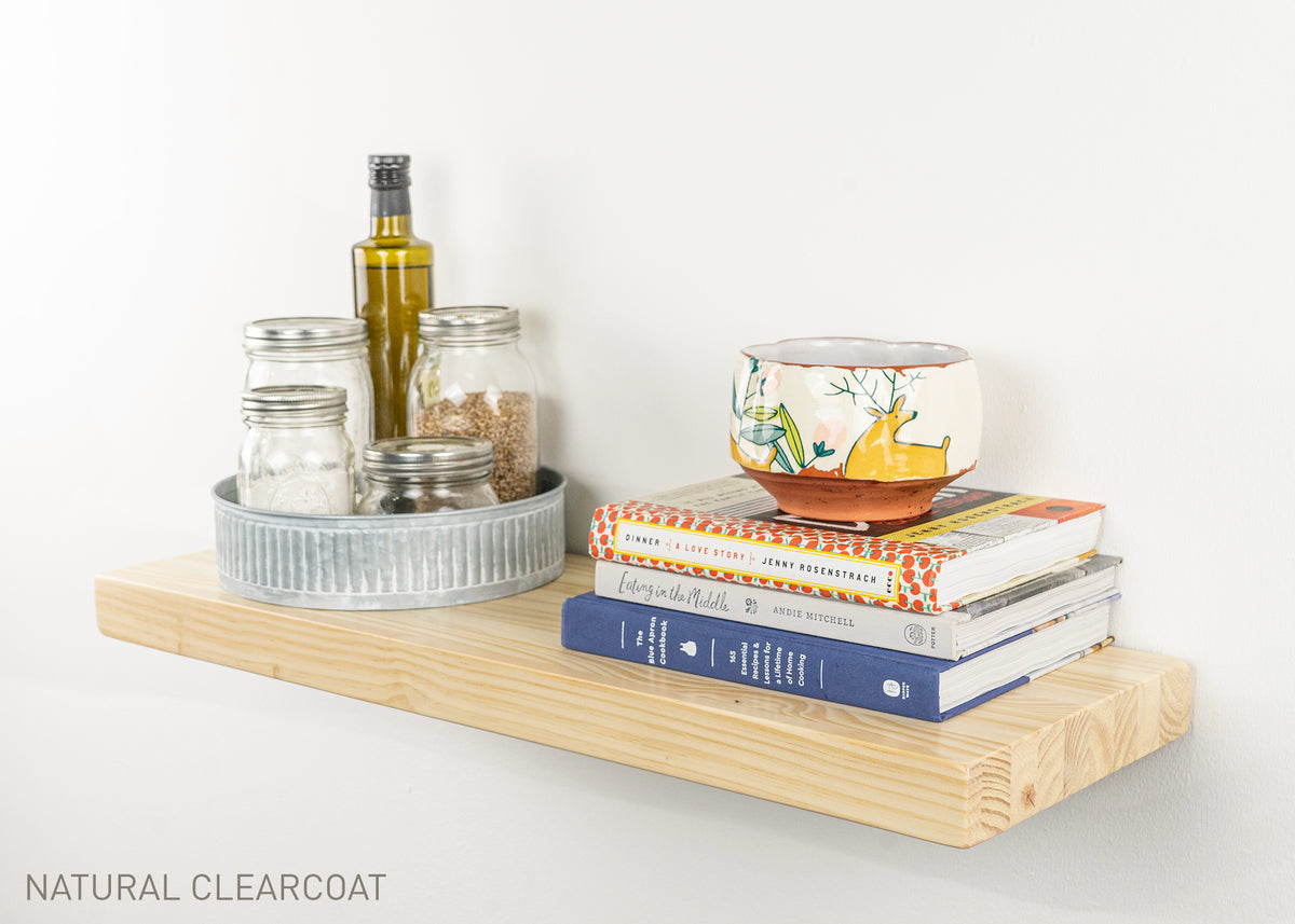 Sustain Floating Shelf Kit - Natural Raw Wood Shelves - Dakota Timber Company - Light Brown Wood Floating Shelf - Floating Shelves for Kitchen - Real Wood Floating Shelves - Natural Clearcoat Wood