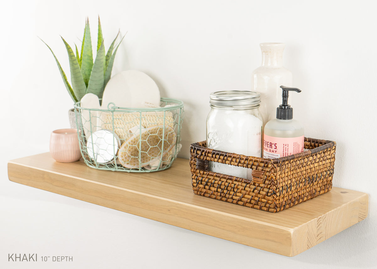 Sustain Floating Shelf Kit - Dakota Timber Company - Light Wood Oak Floating Shelf - Floating Shelves for Kitchen - Real Wood Floating Shelves - Natural Wood 10 inch deep wood shelves