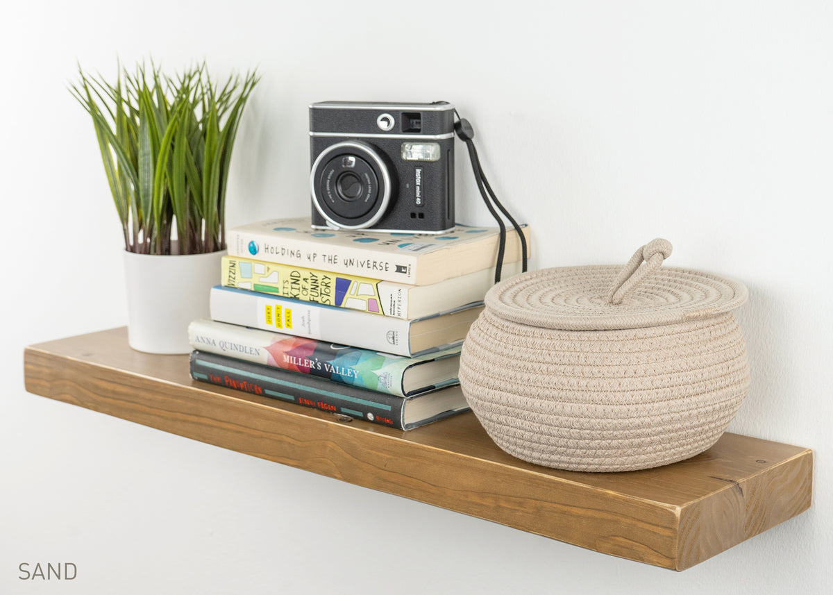 Sustain Floating Shelf Kit - SAND - Dakota Timber Company - Light Brown Wood Floating Shelf - Floating Shelves for Kitchen - Real Wood Floating Shelves - Natural BROWN Wood