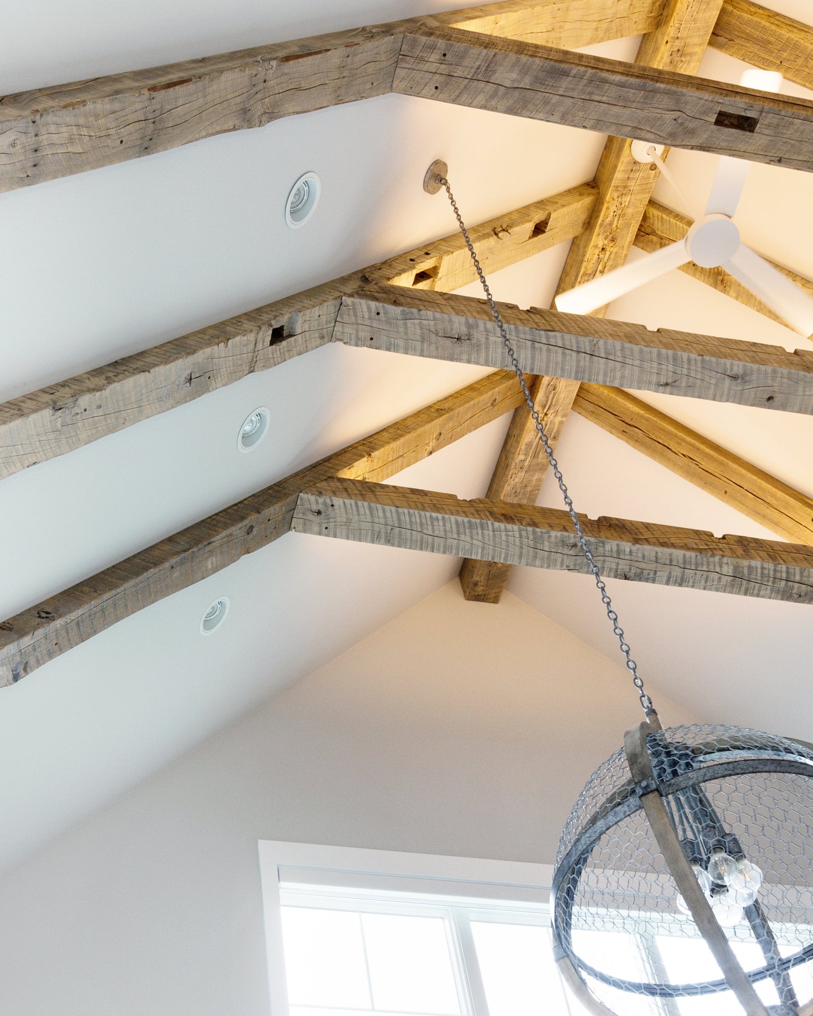 Reclaimed Wood Ceiling Beams and Mantel | Dakota Timber Company | Rustic Timber Beams | Vaulted Ceiling Beams