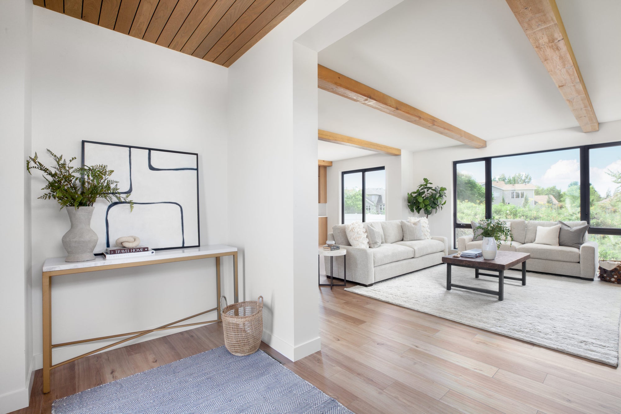 Reclaimed Wood Ceiling Beams and Mantel | Dakota Timber Company | Rustic Timber Beams | Studio West Fargo, ND | Modern Home Design
