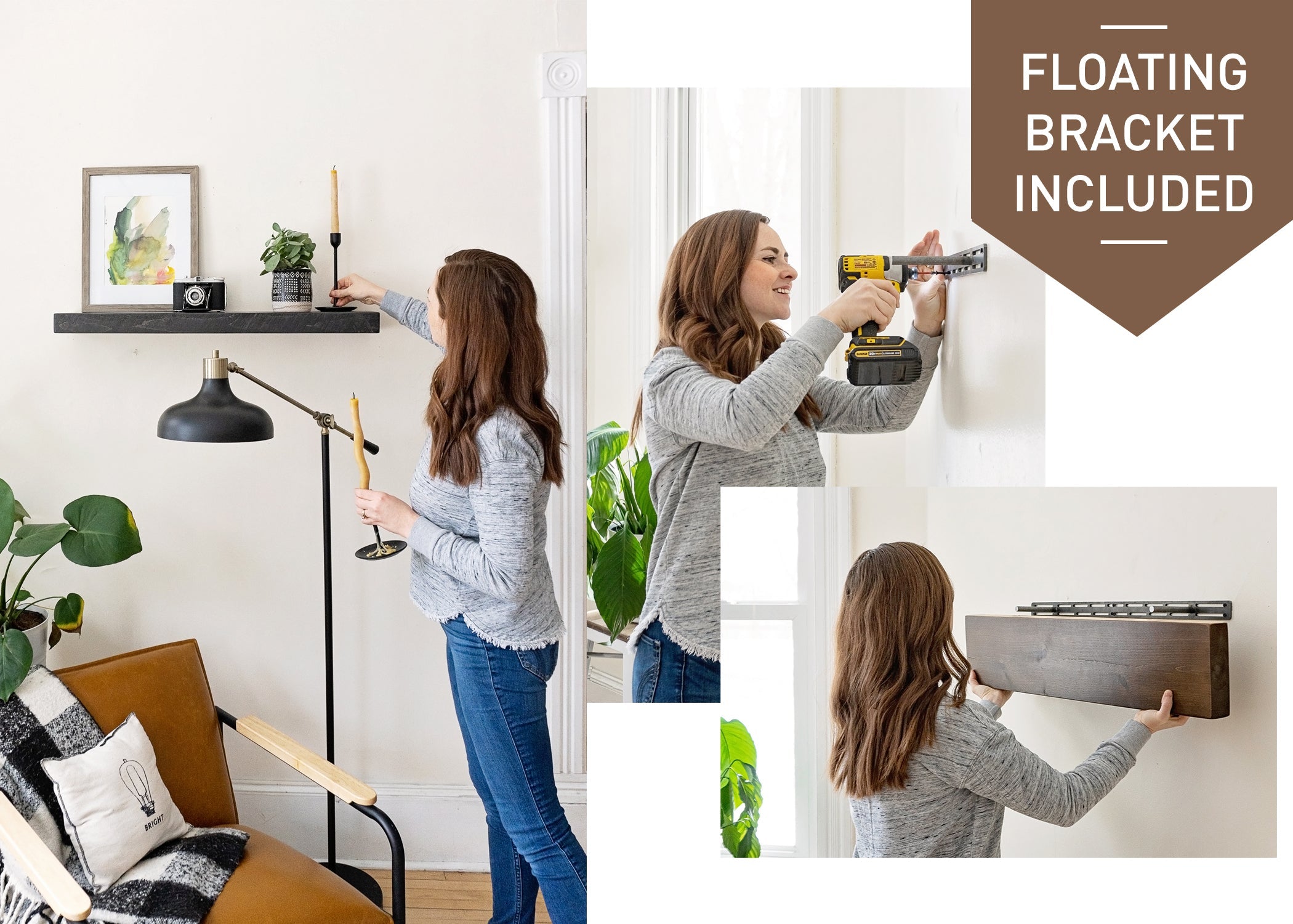 Live Edge Floating Shelf Kit | Mounting Bracket Included