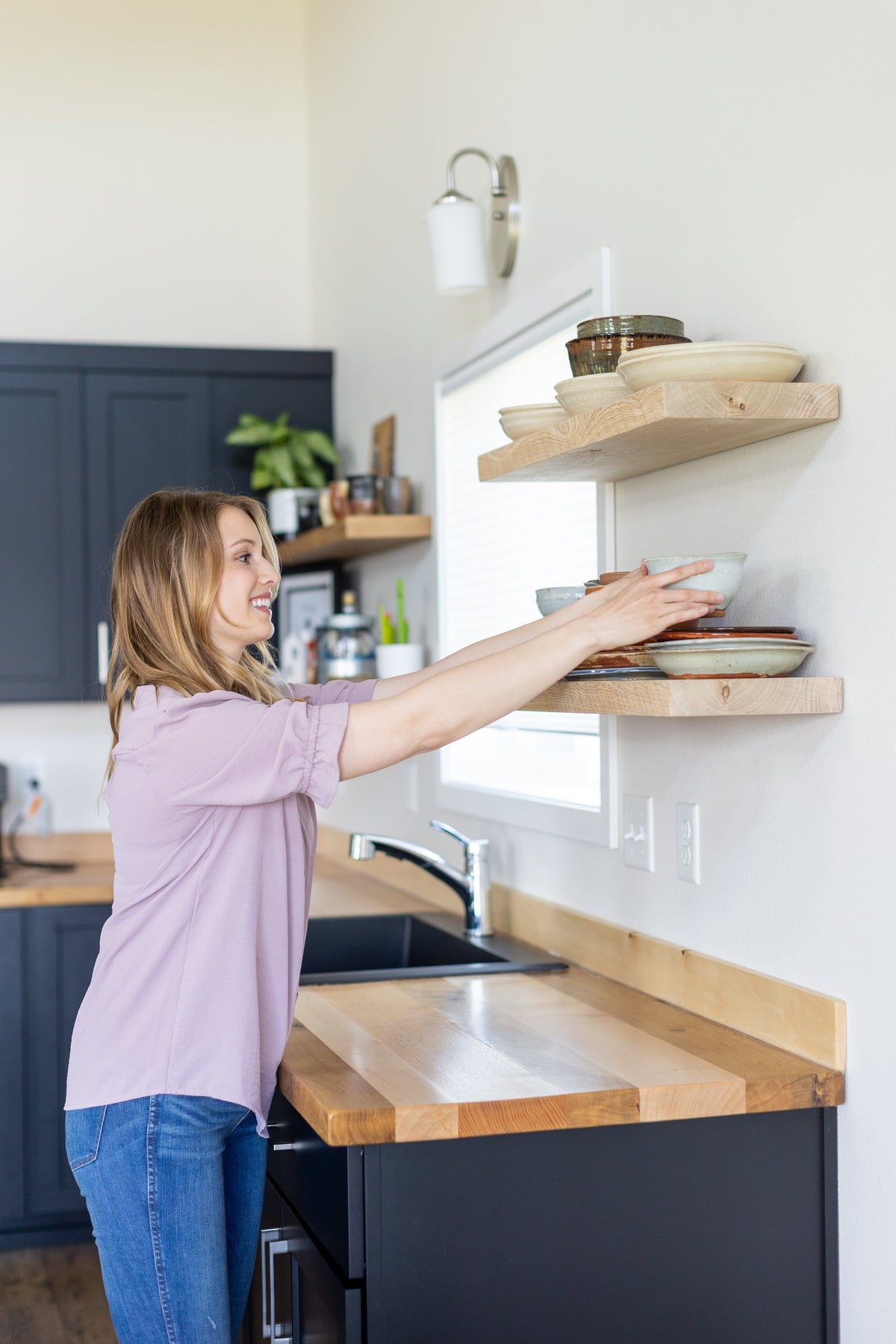 Heritage Floating Shelf Kit - Dakota Timber Co - Light Wood Floating Shelf - Natural Wood Kitchen Shelf Kits - Open Shelves in Kitchen